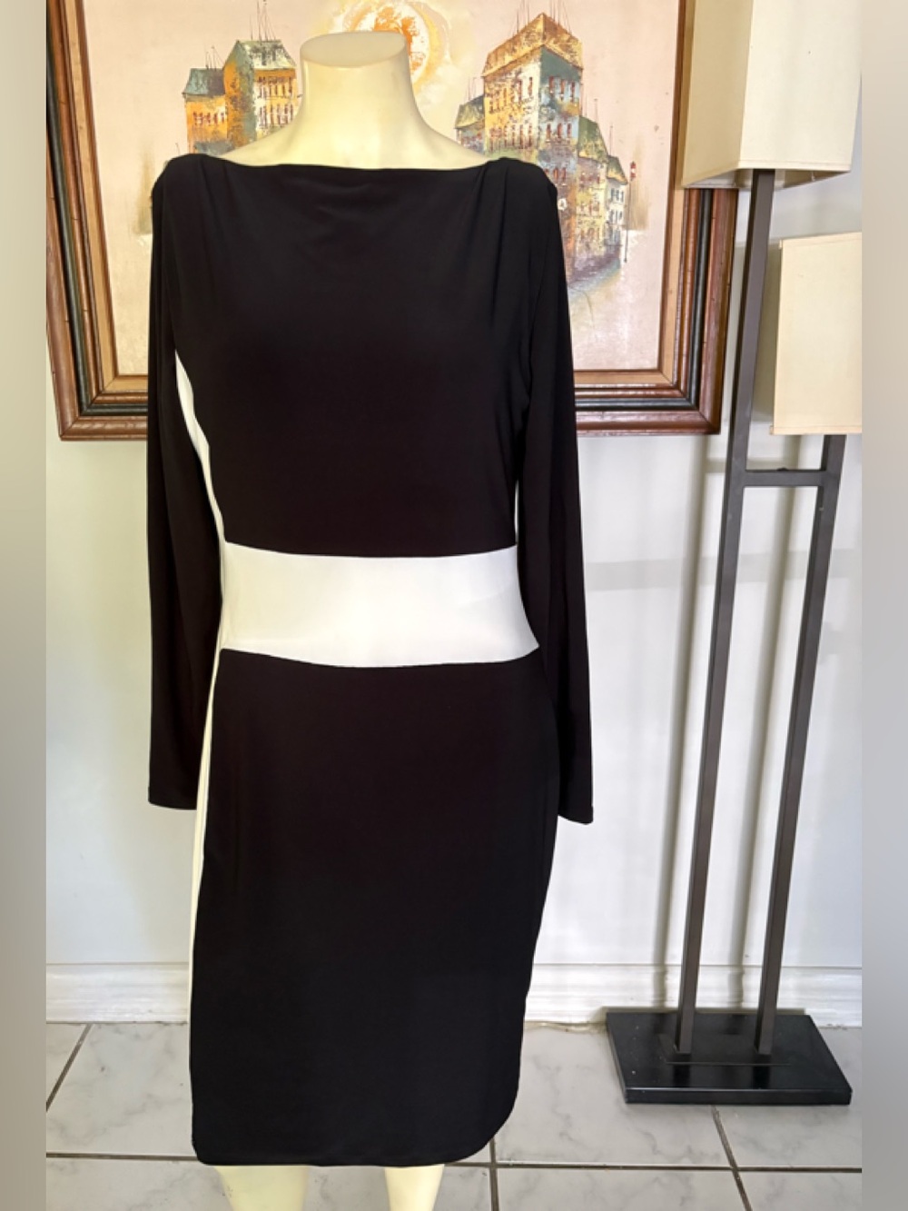 Ralph Lauren Black and White Long-Sleeve Colorblock Dress Size 12